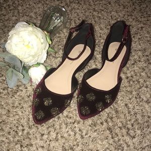 Diamond FarylRobin Celinda Velvet Embellished Flat